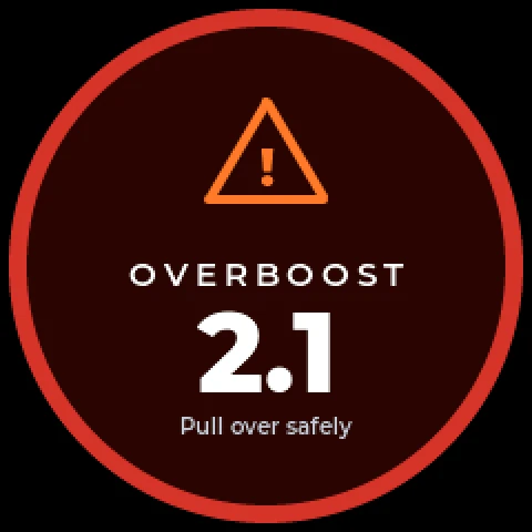 The gauge showing a full-screen overboost alert