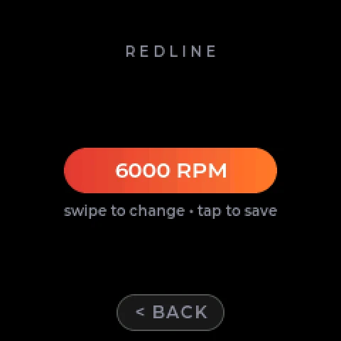 The gauge settings screen for adjusting the redline